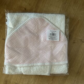 cape de bain + gant gaz de coton rose clair