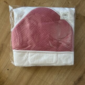 cape de bain + gant gaz de coton rose foncer